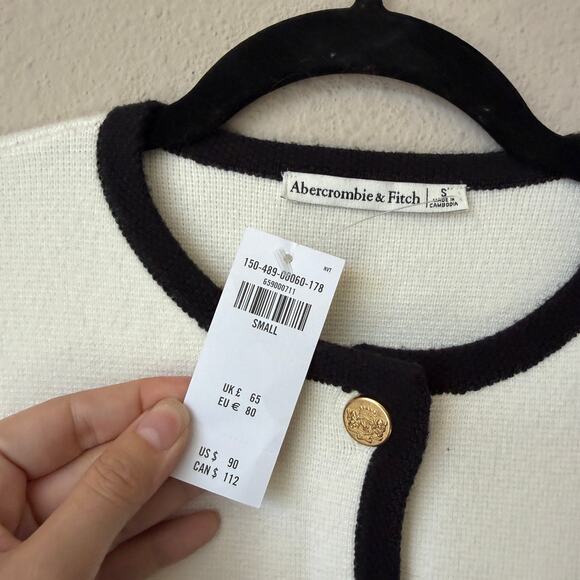 NWT NEW Abercrombie & Fitch White Contrast Trim Sweater Jacket Size S - Picture 5 of 6